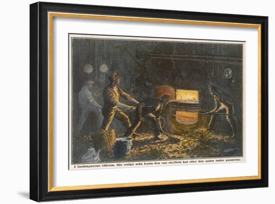 Stokers at Work in the Hold of a Coal-Burning Steamship-Adolf Bock-Framed Art Print