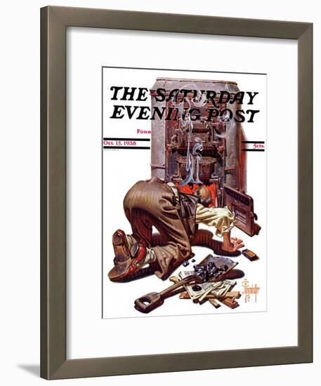 "Stoking the Furnace," Saturday Evening Post Cover, October 15, 1938-Joseph Christian Leyendecker-Framed Giclee Print