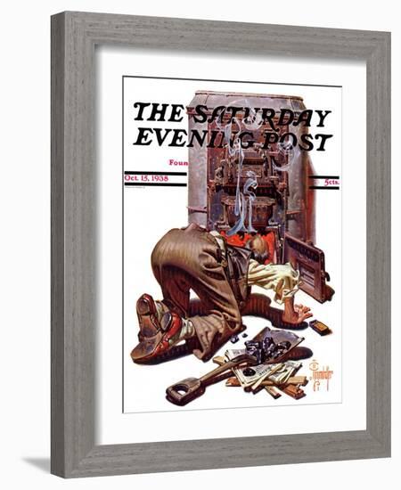 "Stoking the Furnace," Saturday Evening Post Cover, October 15, 1938-Joseph Christian Leyendecker-Framed Giclee Print