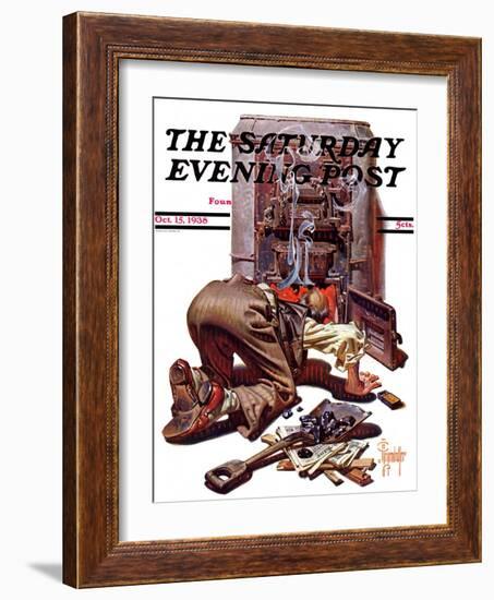 "Stoking the Furnace," Saturday Evening Post Cover, October 15, 1938-Joseph Christian Leyendecker-Framed Giclee Print