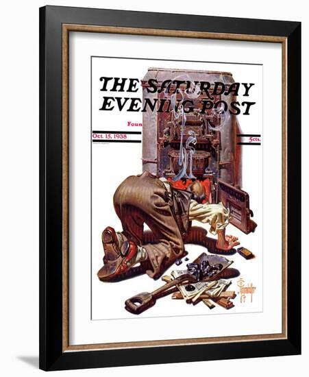 "Stoking the Furnace," Saturday Evening Post Cover, October 15, 1938-Joseph Christian Leyendecker-Framed Giclee Print