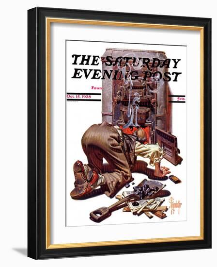 "Stoking the Furnace," Saturday Evening Post Cover, October 15, 1938-Joseph Christian Leyendecker-Framed Giclee Print