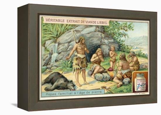 Stone Age Family Meal-null-Framed Premier Image Canvas