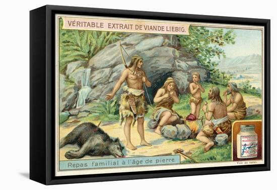 Stone Age Family Meal-null-Framed Premier Image Canvas