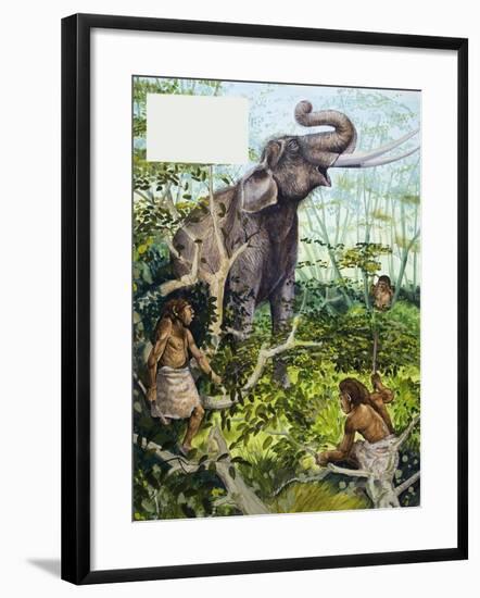 Stone Age Man and Elephant-null-Framed Giclee Print