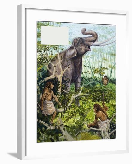 Stone Age Man and Elephant-null-Framed Giclee Print