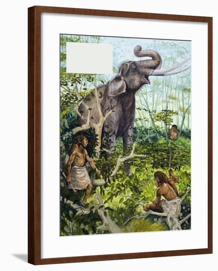 Stone Age Man and Elephant-null-Framed Giclee Print