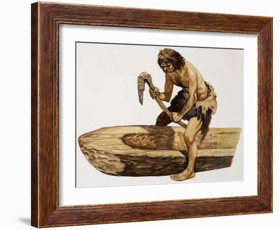 Stone Age Man Digging Out a Canoe-Peter Jackson-Framed Giclee Print