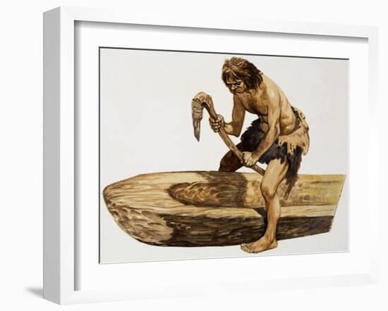 Stone Age Man Digging Out a Canoe-Peter Jackson-Framed Giclee Print