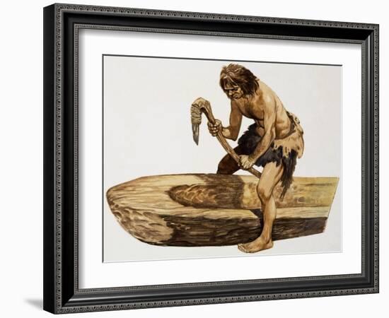 Stone Age Man Digging Out a Canoe-Peter Jackson-Framed Giclee Print