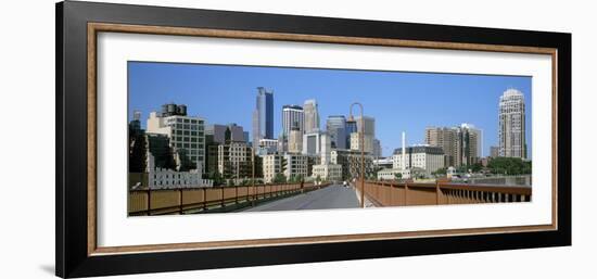 Stone Arch Bridge with Skyscrapers in the Background, Minneapolis, Minnesota, USA-null-Framed Photographic Print