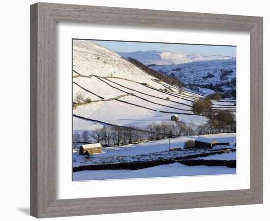 Stone Barns in a Winter Landscape, Swaledale, Yorkshire Dales National Park, North Yorkshire, Engla-Peter Richardson-Framed Photographic Print