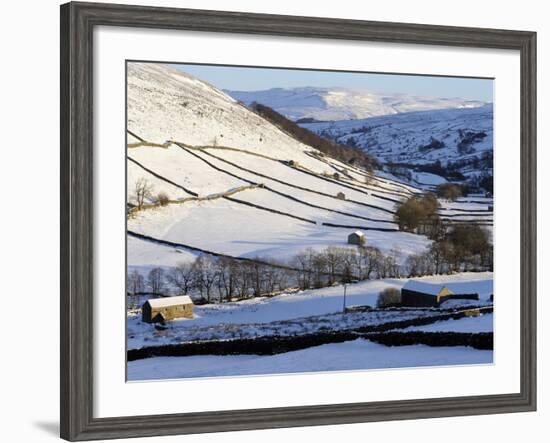 Stone Barns in a Winter Landscape, Swaledale, Yorkshire Dales National Park, North Yorkshire, Engla-Peter Richardson-Framed Photographic Print