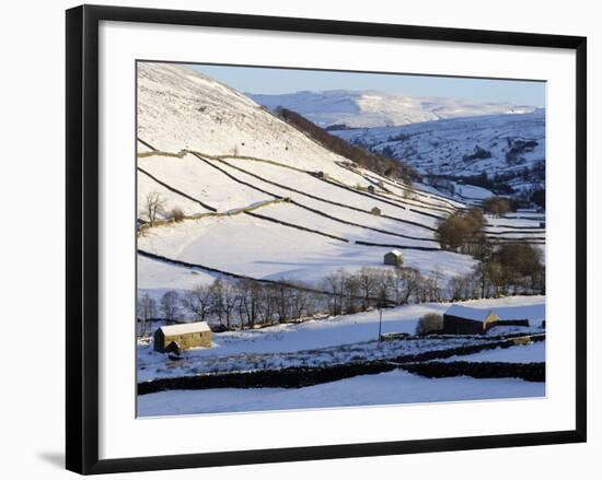 Stone Barns in a Winter Landscape, Swaledale, Yorkshire Dales National Park, North Yorkshire, Engla-Peter Richardson-Framed Photographic Print