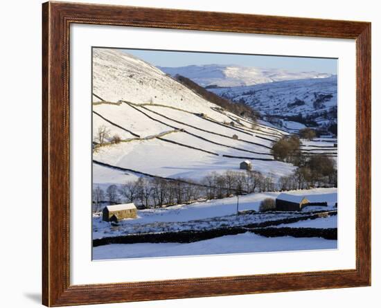 Stone Barns in a Winter Landscape, Swaledale, Yorkshire Dales National Park, North Yorkshire, Engla-Peter Richardson-Framed Photographic Print