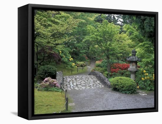 Stone Bridge and Pathway in Japanese Garden, Seattle, Washington, USA-null-Framed Premier Image Canvas