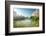 Stone bridge with pagoda style roofing, flanked by old style apartment buildings on the left and ne-Andreas Brandl-Framed Photographic Print