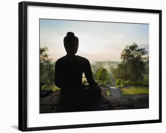 Stone Buddha Silhouetted at Sunrise, Borobudur Temple, UNESCO World Heritage Site, Java, Indonesia-Matthew Williams-Ellis-Framed Photographic Print