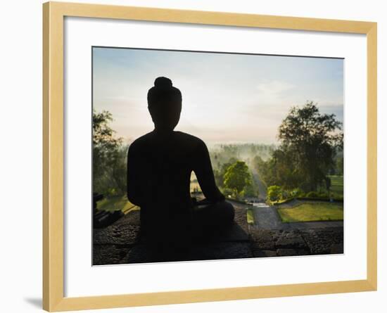 Stone Buddha Silhouetted at Sunrise, Borobudur Temple, UNESCO World Heritage Site, Java, Indonesia-Matthew Williams-Ellis-Framed Photographic Print