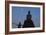 Stone Buddhas With Common Myna (Acridotheres Tristis) On Top And Moon. Thailand-Oscar Dominguez-Framed Photographic Print