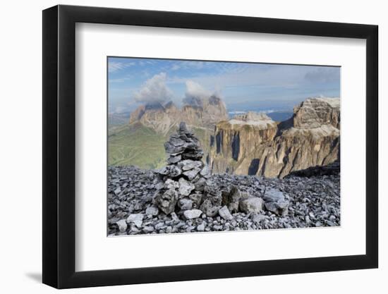 Stone Cairn on Sass Pordoi Mountain in the Dolomites Near Canazei-Martin Child-Framed Photographic Print