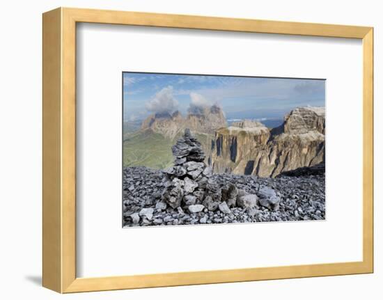 Stone Cairn on Sass Pordoi Mountain in the Dolomites Near Canazei-Martin Child-Framed Photographic Print
