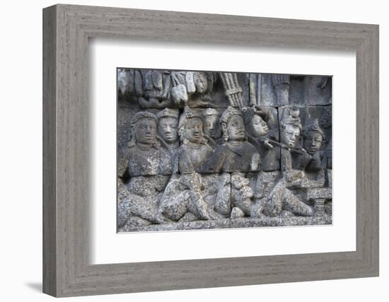 Stone Carving at Borobudur, UNESCO, Java, Indonesia-Keren Su-Framed Photographic Print