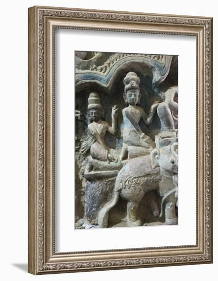 Stone carving in Shitthaung Temple, Mrauk-U, Rakhine State, Myanmar-Keren Su-Framed Photographic Print