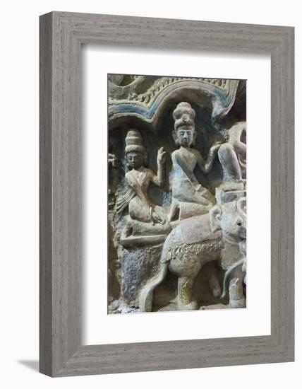 Stone carving in Shitthaung Temple, Mrauk-U, Rakhine State, Myanmar-Keren Su-Framed Photographic Print