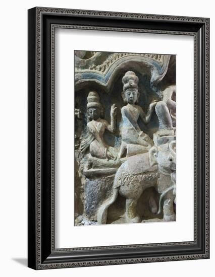 Stone carving in Shitthaung Temple, Mrauk-U, Rakhine State, Myanmar-Keren Su-Framed Photographic Print