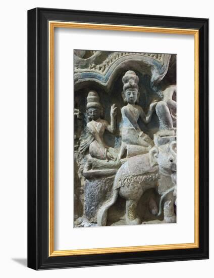 Stone carving in Shitthaung Temple, Mrauk-U, Rakhine State, Myanmar-Keren Su-Framed Photographic Print