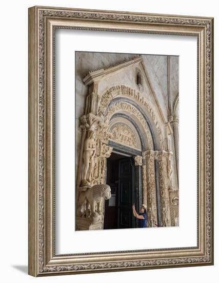 Stone carving outside The Cathedral of St. Lawrence, Trogir, UNESCO Wold Heritage Site, Croatia-Neil Farrin-Framed Photographic Print