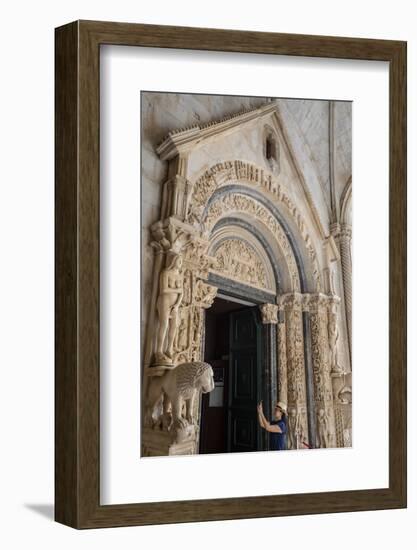 Stone carving outside The Cathedral of St. Lawrence, Trogir, UNESCO Wold Heritage Site, Croatia-Neil Farrin-Framed Photographic Print