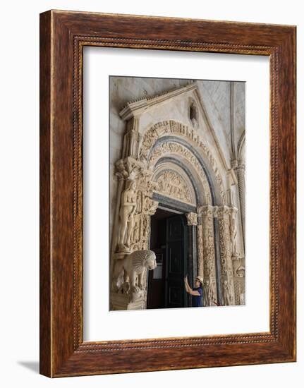 Stone carving outside The Cathedral of St. Lawrence, Trogir, UNESCO Wold Heritage Site, Croatia-Neil Farrin-Framed Photographic Print