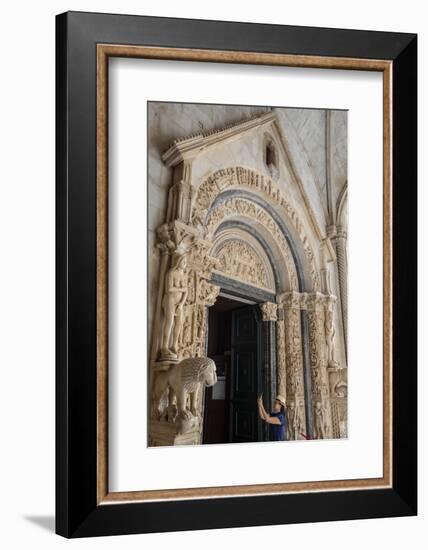 Stone carving outside The Cathedral of St. Lawrence, Trogir, UNESCO Wold Heritage Site, Croatia-Neil Farrin-Framed Photographic Print