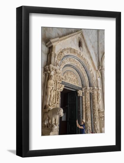 Stone carving outside The Cathedral of St. Lawrence, Trogir, UNESCO Wold Heritage Site, Croatia-Neil Farrin-Framed Photographic Print