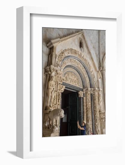 Stone carving outside The Cathedral of St. Lawrence, Trogir, UNESCO Wold Heritage Site, Croatia-Neil Farrin-Framed Photographic Print