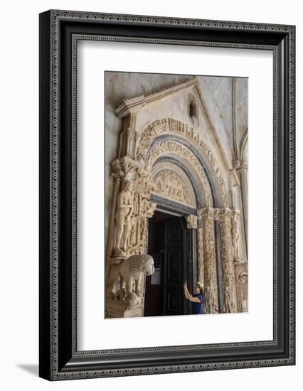 Stone carving outside The Cathedral of St. Lawrence, Trogir, UNESCO Wold Heritage Site, Croatia-Neil Farrin-Framed Photographic Print