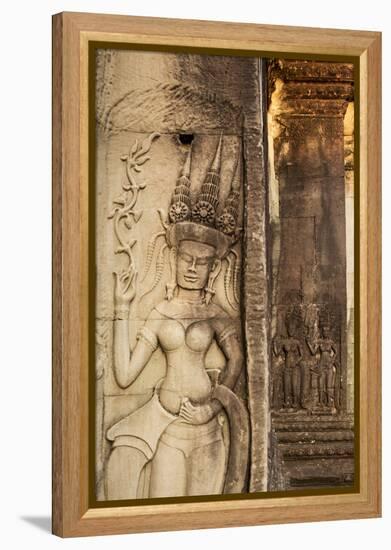 Stone Carvings at Angkor Wat, Cambodia-Paul Souders-Framed Premier Image Canvas