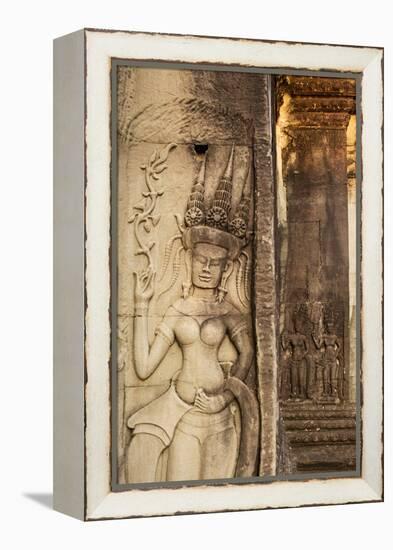 Stone Carvings at Angkor Wat, Cambodia-Paul Souders-Framed Premier Image Canvas