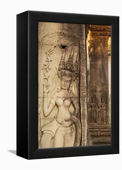 Stone Carvings at Angkor Wat, Cambodia-Paul Souders-Framed Premier Image Canvas