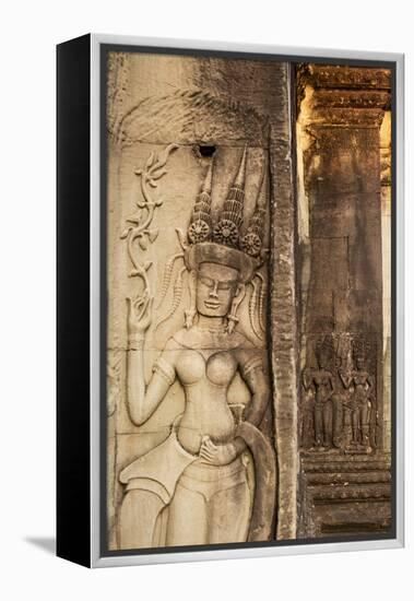 Stone Carvings at Angkor Wat, Cambodia-Paul Souders-Framed Premier Image Canvas