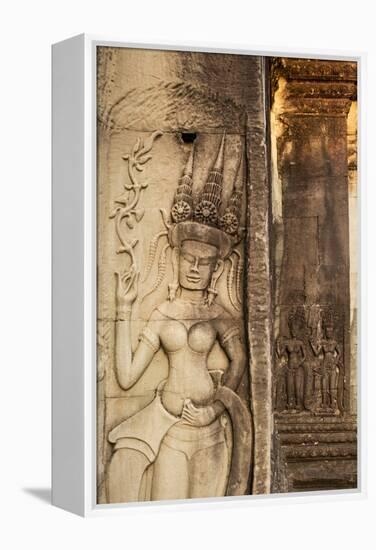 Stone Carvings at Angkor Wat, Cambodia-Paul Souders-Framed Premier Image Canvas