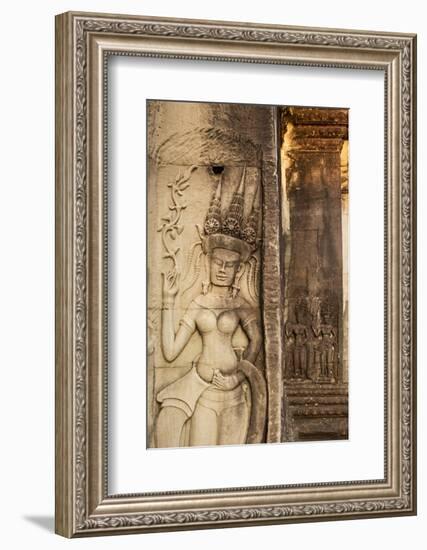 Stone Carvings at Angkor Wat, Cambodia-Paul Souders-Framed Photographic Print