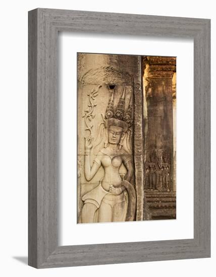 Stone Carvings at Angkor Wat, Cambodia-Paul Souders-Framed Photographic Print