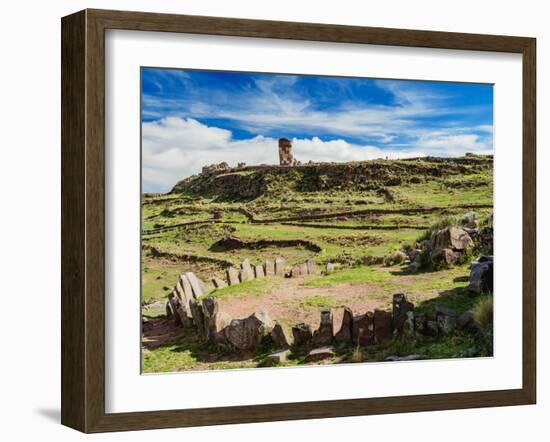Stone Circle and Chullpa in Sillustani, Puno Region, Peru, South America-Karol Kozlowski-Framed Photographic Print