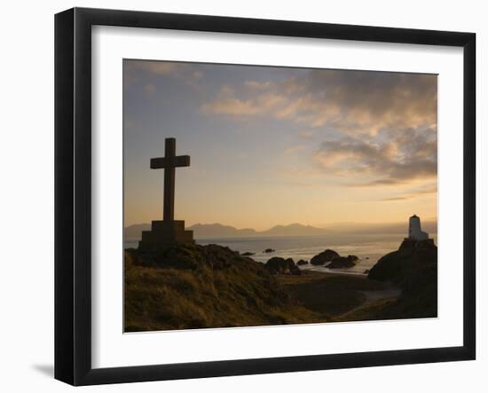 Stone Cross and Old Lighthouse, Llanddwyn Island National Nature Reserve, Anglesey, North Wales-Pearl Bucknall-Framed Photographic Print