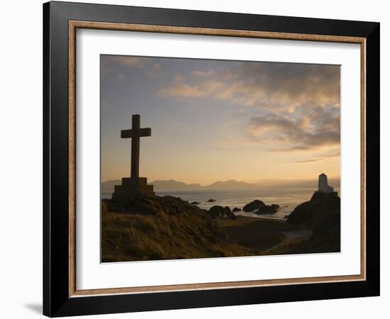 Stone Cross and Old Lighthouse, Llanddwyn Island National Nature Reserve, Anglesey, North Wales-Pearl Bucknall-Framed Photographic Print