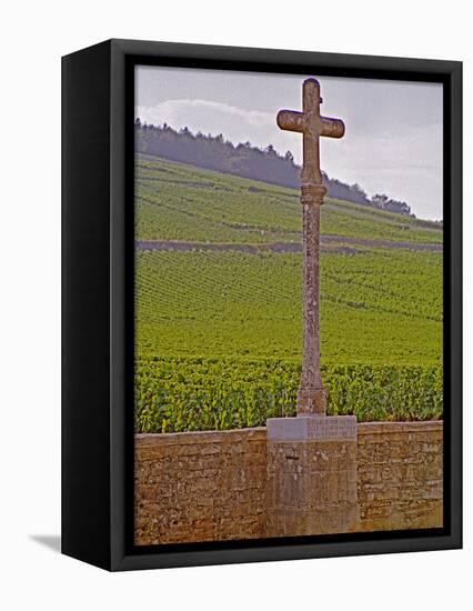 Stone Cross Marking the Grand Cru Vineyards, Romanee Conti and Richebourg, Vosne, Bourgogne, France-Per Karlsson-Framed Premier Image Canvas