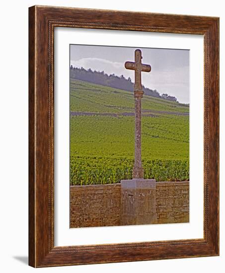 Stone Cross Marking the Grand Cru Vineyards, Romanee Conti and Richebourg, Vosne, Bourgogne, France-Per Karlsson-Framed Photographic Print